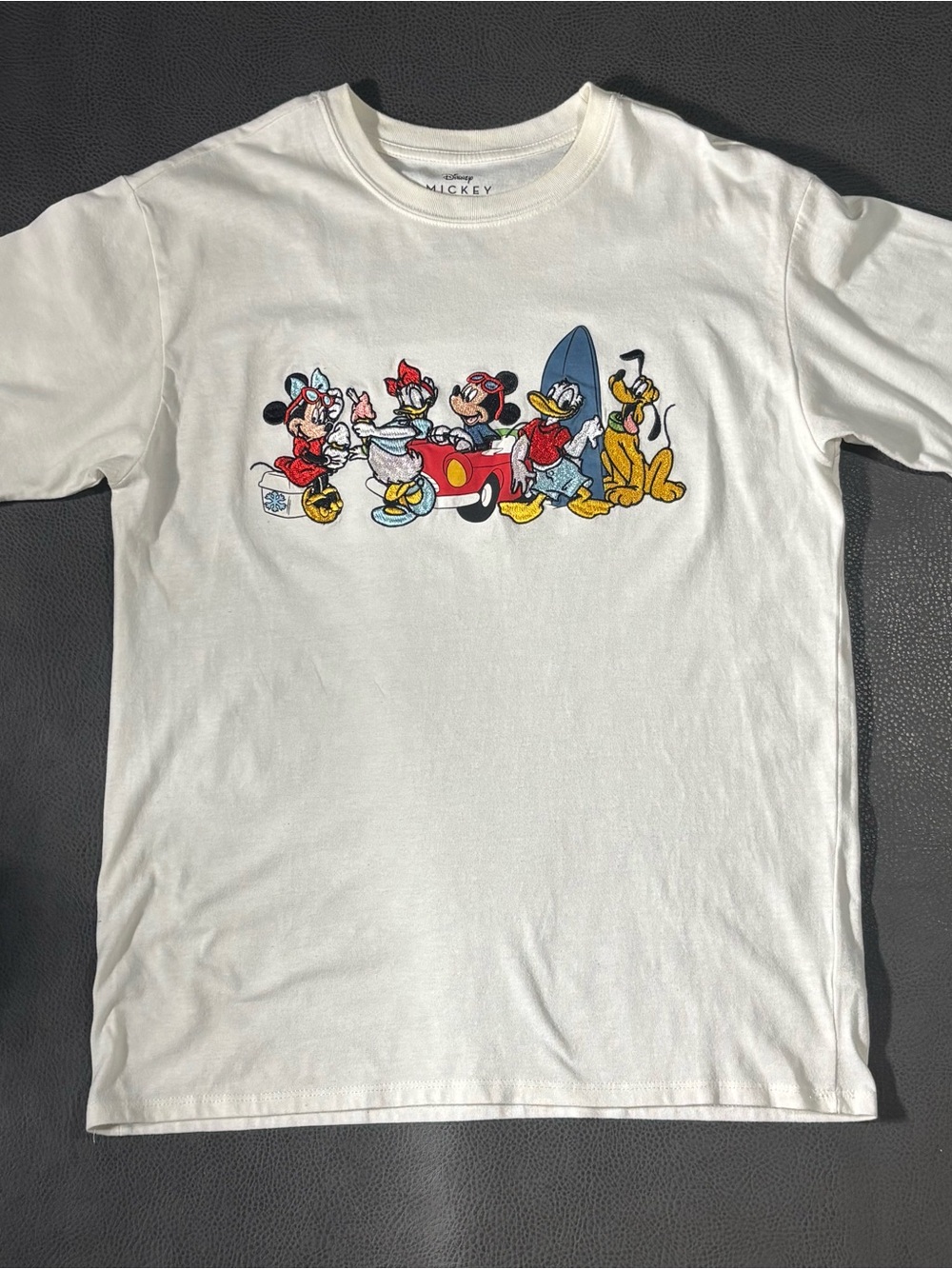 Disney Mickey Mouse & Friends 90s Embroidered T-Shirt Juniors M 7-9 White